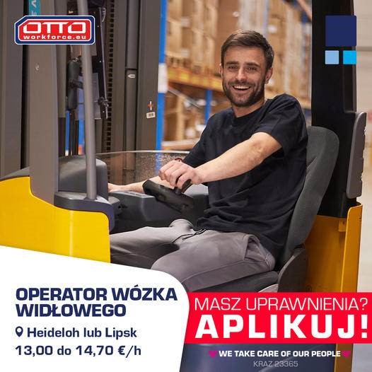 Operator wózka bocznego/przedniego. 13-14,70 EUR/h, Niemcy