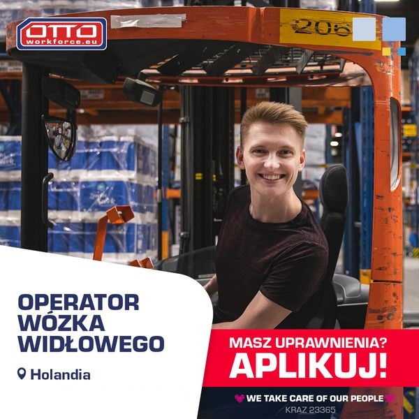 Operator wózka widłowego, Holandia. 12,5-13,5 EUR/h