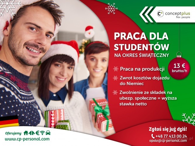 Praca dla studentów uczniów na okres świąteczny