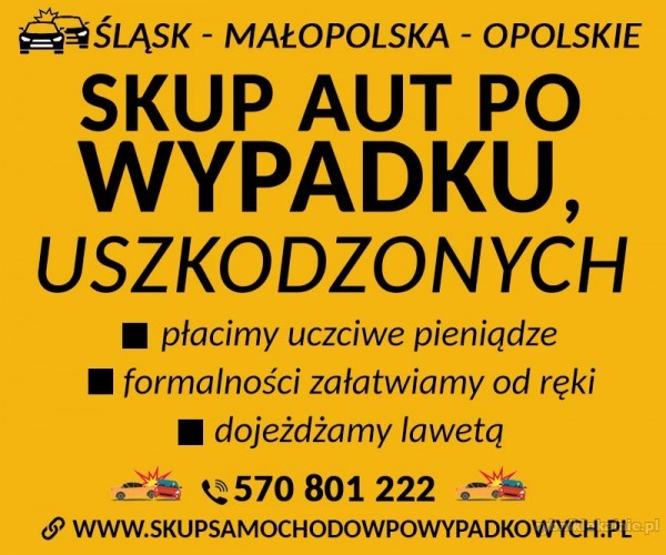 Skup samochodów uszkodzonych Transport lawetą Śląsk/Małopolska/Opolszczyzna