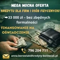 MEGA MOCNA OFERTA KREDYTU DLA FIRM I OSÓB FIZYCZNYCH NA OŚWIADCZENIE